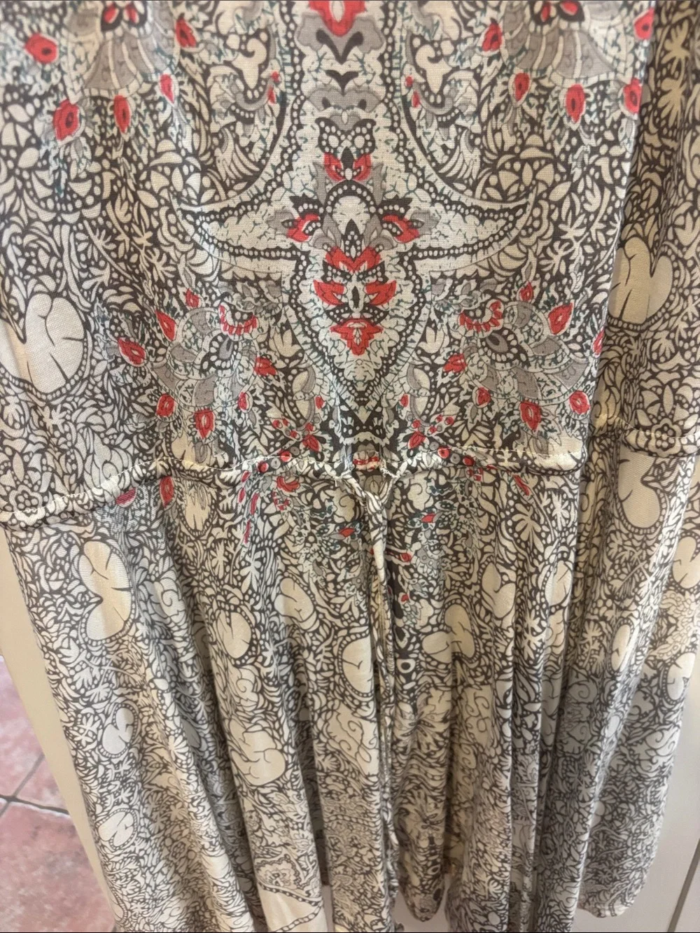 Free People White Mini Dress with Red Paisley Motif